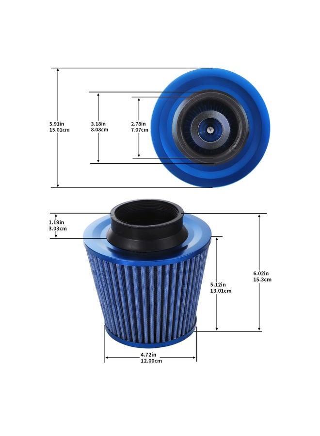 Pindex Universal High Flow 3 Inch Cold Air Intake Induction Pipe Hose Kit with Air Filter - Image 4
