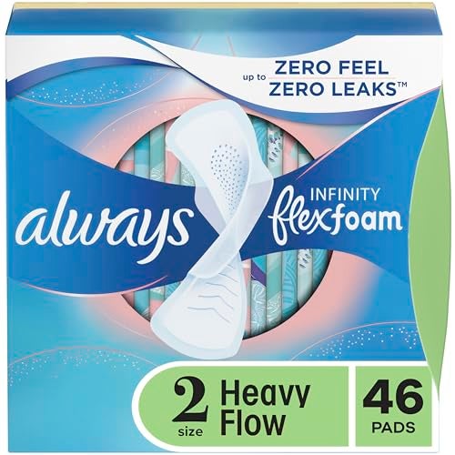 Always Infinity Feminine Pads for Women Size 2 Regular with wings unscented 46ct