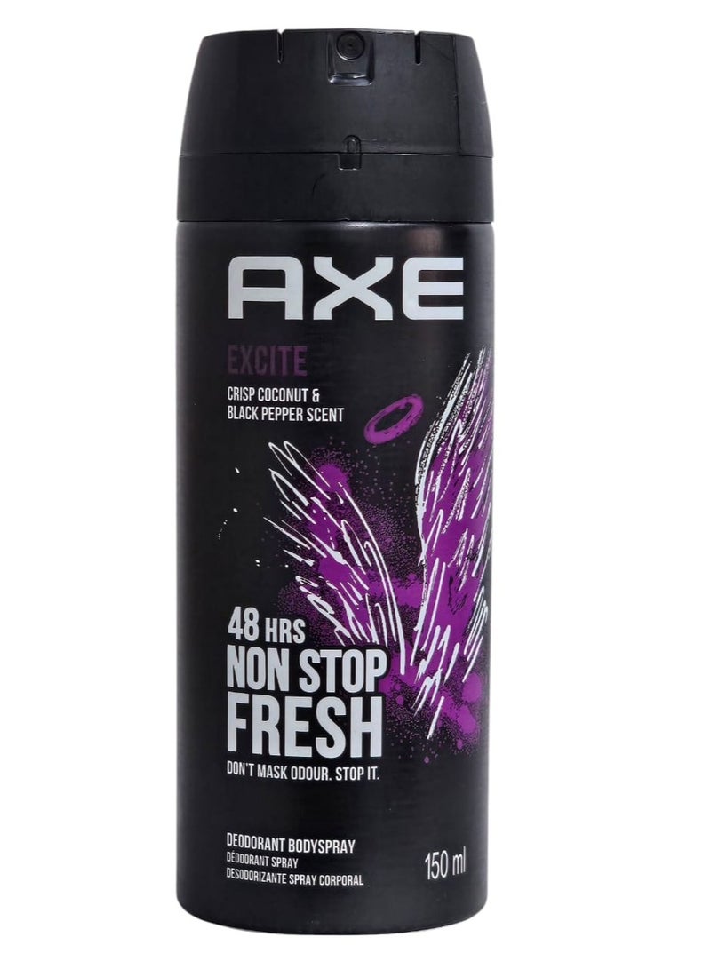 أكس مزيل عرق بخاخ إكسايت 150مل برائحة جوز الهند المنعشة والفلفل الأسود