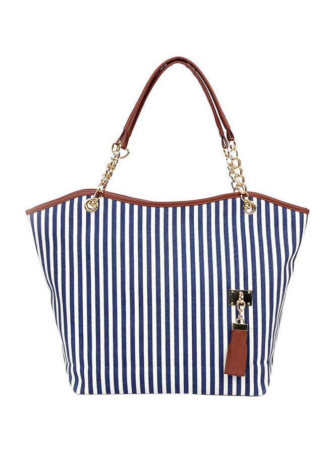 NIBEMINENT Chain Striped Tassel Shoulder Bag Blue  - Image 1