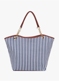 NIBEMINENT Chain Striped Tassel Shoulder Bag Blue  - Image 3
