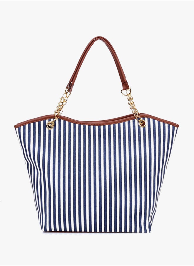 NIBEMINENT Chain Striped Tassel Shoulder Bag Blue  - Image 3