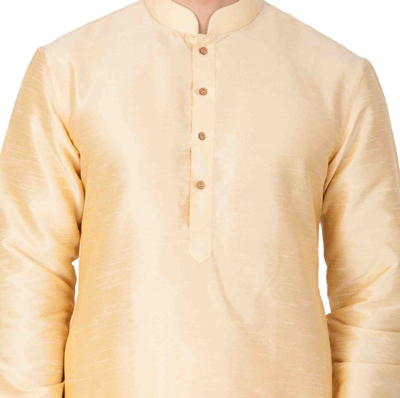 PRASHA Men's Gold Silk Blend Kurta Only - Image 3