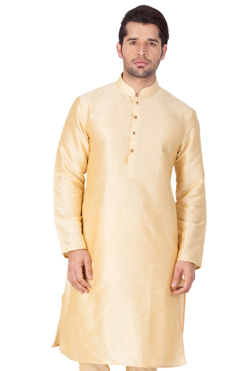 PRASHA Men's Gold Silk Blend Kurta Only - Image 1