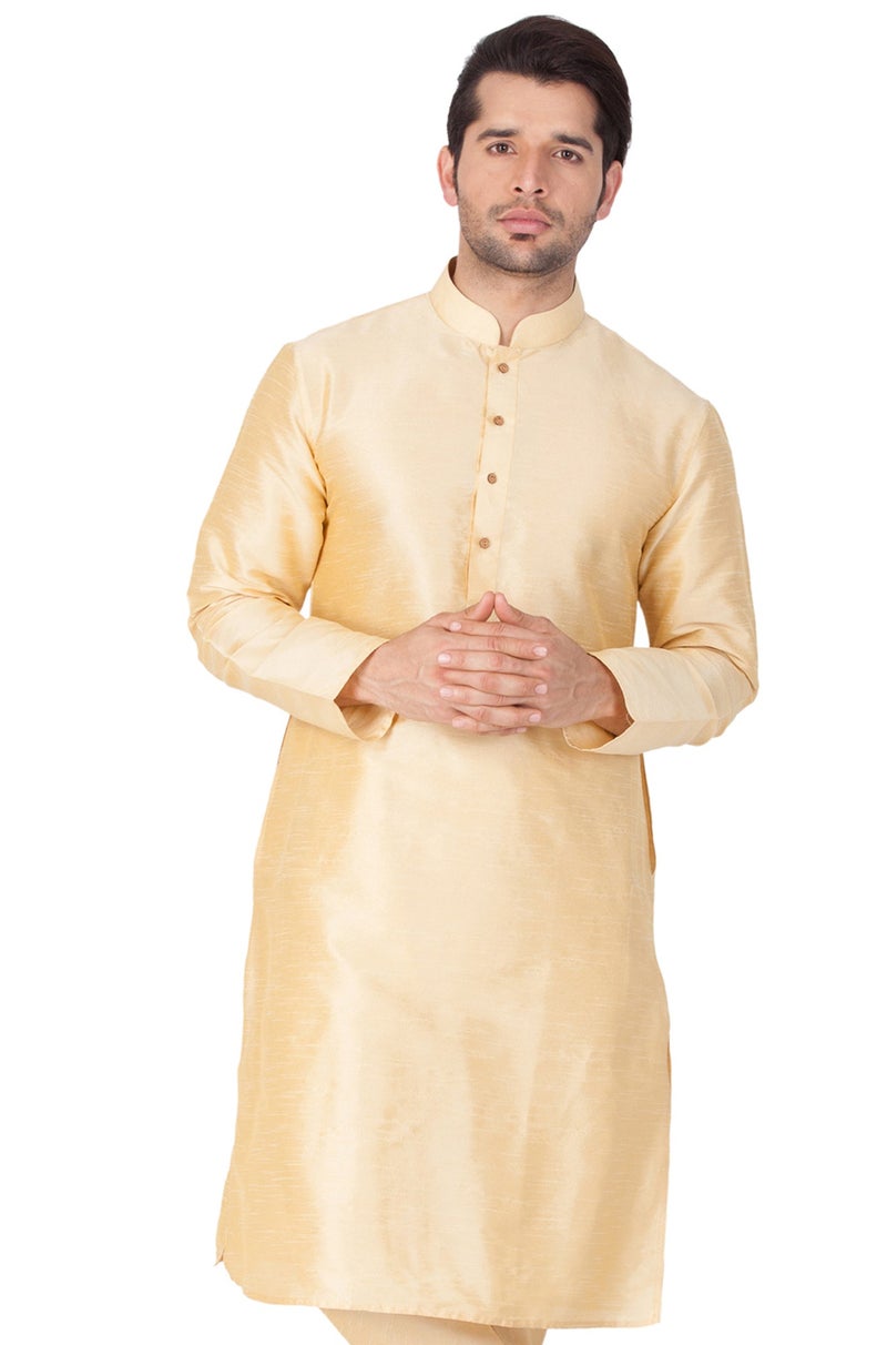 PRASHA Men's Gold Silk Blend Kurta Only - Image 2