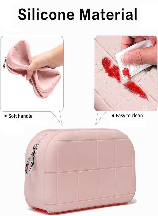 INOVERA (LABEL) Makeup Organizer Pouch for Women, Girls - Silicone Travel Cosmetic Pouches - Cosmetics Make up Brushes Holder Bag (Rose Gold) - Image 3