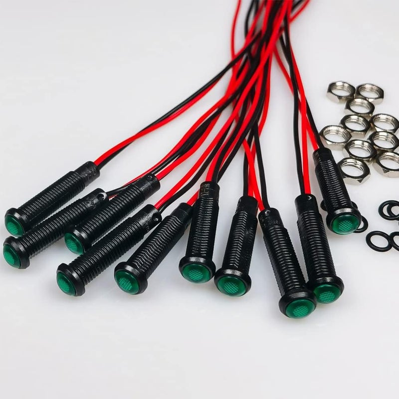 Gebildet جيبيلدت 10 قطع مؤشرات LED بلاستيكية تيا�� متردد/تيار مستمر 12-24 فولت حجم فتحة التركيب 6 مم (أخضر) تصميم عملي شائع - Image 2