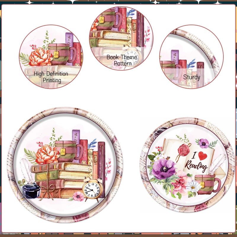 refavor Book Themed Tableware Party Decorations, 96PCS Book Party Paper Plates Napkins Forks Supplies, Disposable Book Club Library Reading Party Plates Dinnerware Decor - Image 4