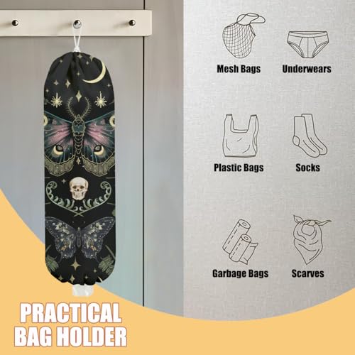CFGBFDGH Gothic Moth Butterfly Plastic Bag Holder, Wall Mount Grocery Bag Holder, Plastic Storage bag, Pull Rope Free Adjustment, Plastic Bag Holders for Grocery Bags, Plastic Bag Dispenser for Home Kitchen - Image 3