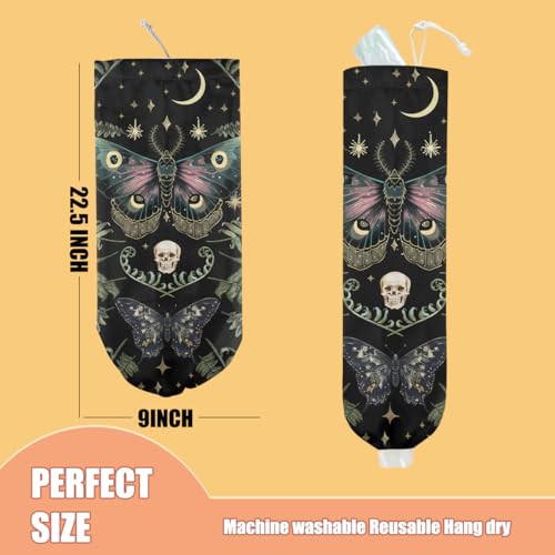 CFGBFDGH Gothic Moth Butterfly Plastic Bag Holder, Wall Mount Grocery Bag Holder, Plastic Storage bag, Pull Rope Free Adjustment, Plastic Bag Holders for Grocery Bags, Plastic Bag Dispenser for Home Kitchen - Image 2