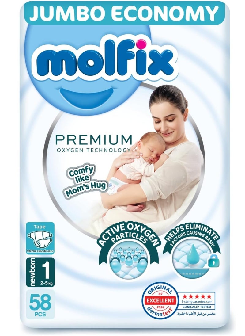 Molfix Molfix Premium Oxygen - Baby Diapers - Jumbo Pack - Newborn Size 1-58 Pieces  - Image 1