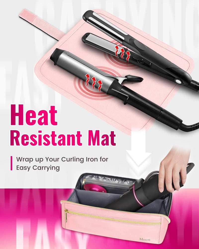 Mancro Hot Hair Tools Travel Bag with Separate Heat Resistant Mat, Large Capacity Wide-open Pouch, Hair Accessories Organizer for Flat Irons, Straighteners, Curling Iron,Travel Essentials for Women - Image 3