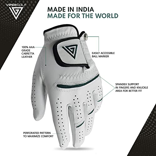 Viper Golf Men's TourTuf 2.0 Cabretta Leather Golf Glove - Left Hand (White, Medium Large) - Image 3