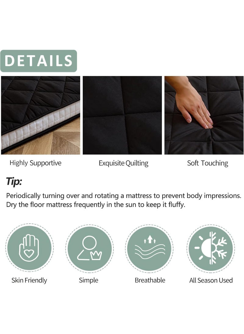 MAXYOYO Japanese Floor Futon Mattress King Size, Floor Bed for Adults, Roll Up Folding Mattress, Diamond Patterned Japanese Futon Bed, Black - Image 3