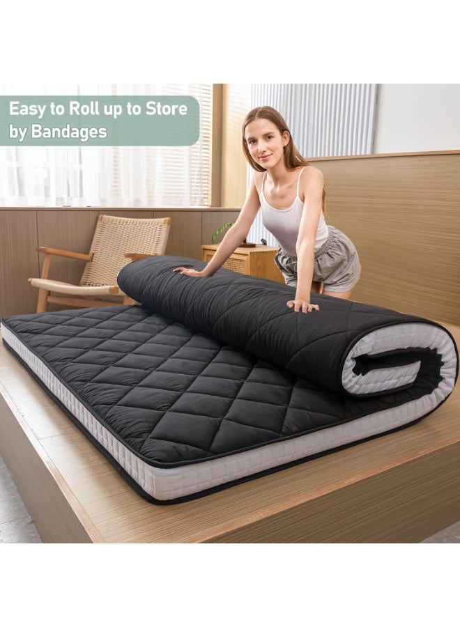 MAXYOYO Japanese Floor Futon Mattress King Size, Floor Bed for Adults, Roll Up Folding Mattress, Diamond Patterned Japanese Futon Bed, Black - Image 4