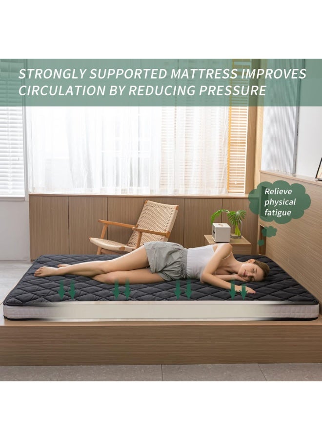 MAXYOYO Japanese Floor Futon Mattress King Size, Floor Bed for Adults, Roll Up Folding Mattress, Diamond Patterned Japanese Futon Bed, Black - Image 2