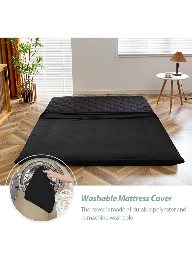 MAXYOYO Japanese Floor Futon Mattress King Size, Floor Bed for Adults, Roll Up Folding Mattress, Diamond Patterned Japanese Futon Bed, Black - Image 5