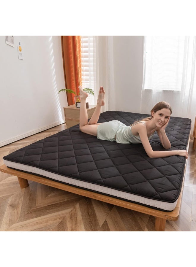 MAXYOYO Japanese Floor Futon Mattress King Size, Floor Bed for Adults, Roll Up Folding Mattress, Diamond Patterned Japanese Futon Bed, Black - Image 1