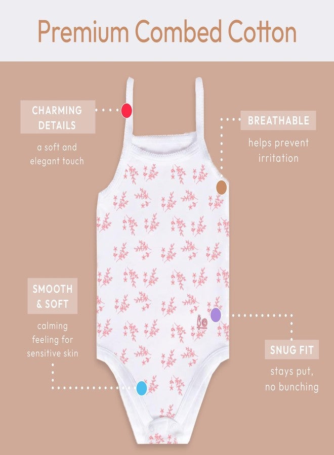 Feathers Leafy Style Tank Top Bodysuits Baby Girl Undershirts – Super Soft One-Piece for Toddler (4 Pack) (Multi Floral, 12M) - Image 3