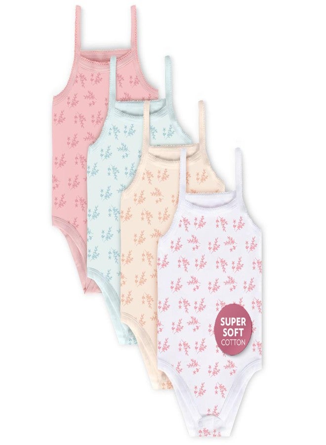 Feathers Leafy Style Tank Top Bodysuits Baby Girl Undershirts – Super Soft One-Piece for Toddler (4 Pack) (Multi Floral, 12M) - Image 1