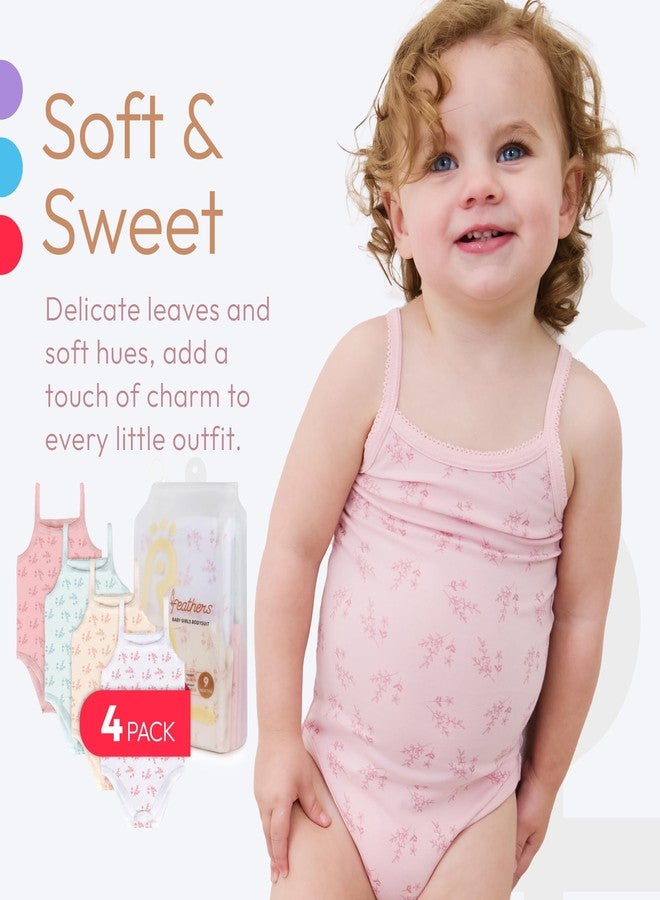Feathers Leafy Style Tank Top Bodysuits Baby Girl Undershirts – Super Soft One-Piece for Toddler (4 Pack) (Multi Floral, 12M) - Image 4
