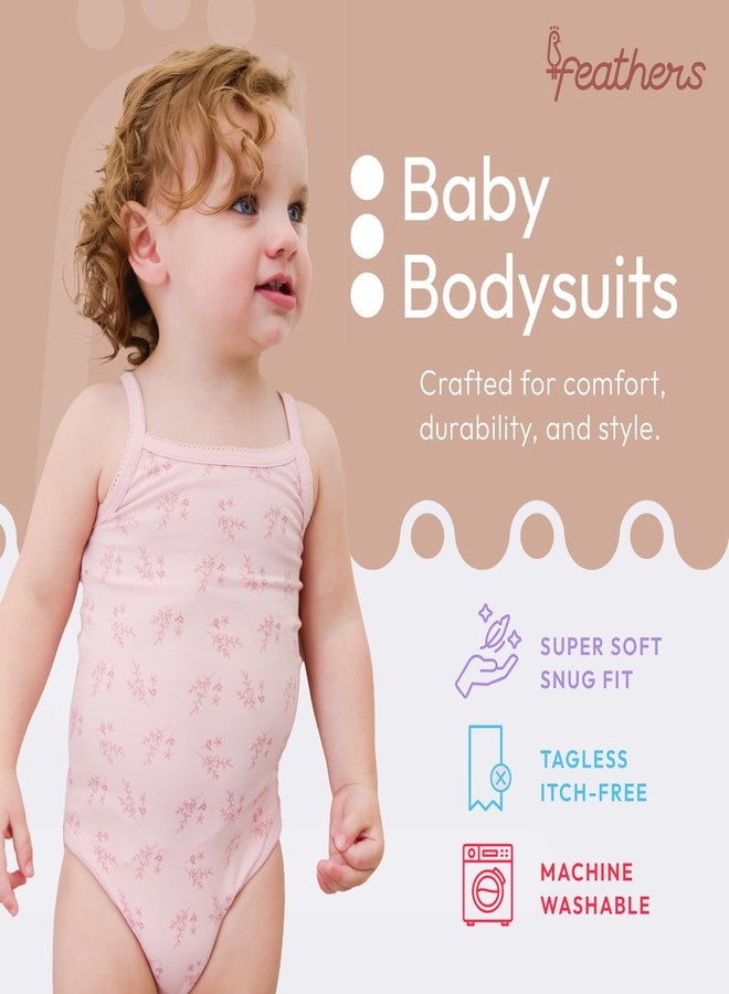 Feathers Leafy Style Tank Top Bodysuits Baby Girl Undershirts – Super Soft One-Piece for Toddler (4 Pack) (Multi Floral, 12M) - Image 2