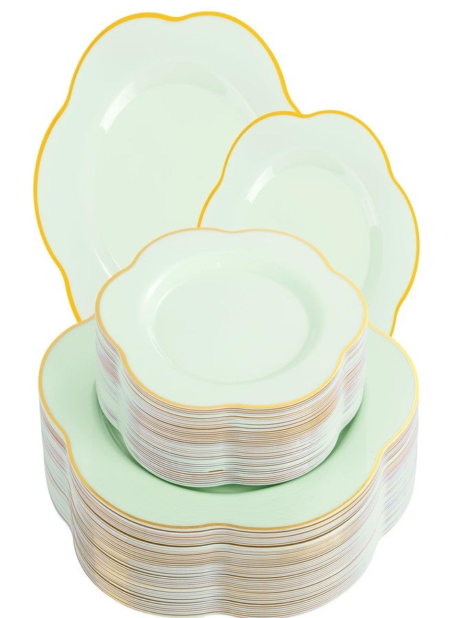 Liacere 50PCS Sage Green Plates - Heavy Duty Green Disposable Plates - Green and Gold Plastic Plates Include 25PCS Green Dinner Plates, 25PCS Green Dessert Plates for Easter&Baby Shower Gifts - Image 1