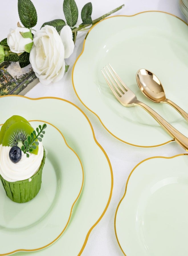 Liacere 50PCS Sage Green Plates - Heavy Duty Green Disposable Plates - Green and Gold Plastic Plates Include 25PCS Green Dinner Plates, 25PCS Green Dessert Plates for Easter&Baby Shower Gifts - Image 3