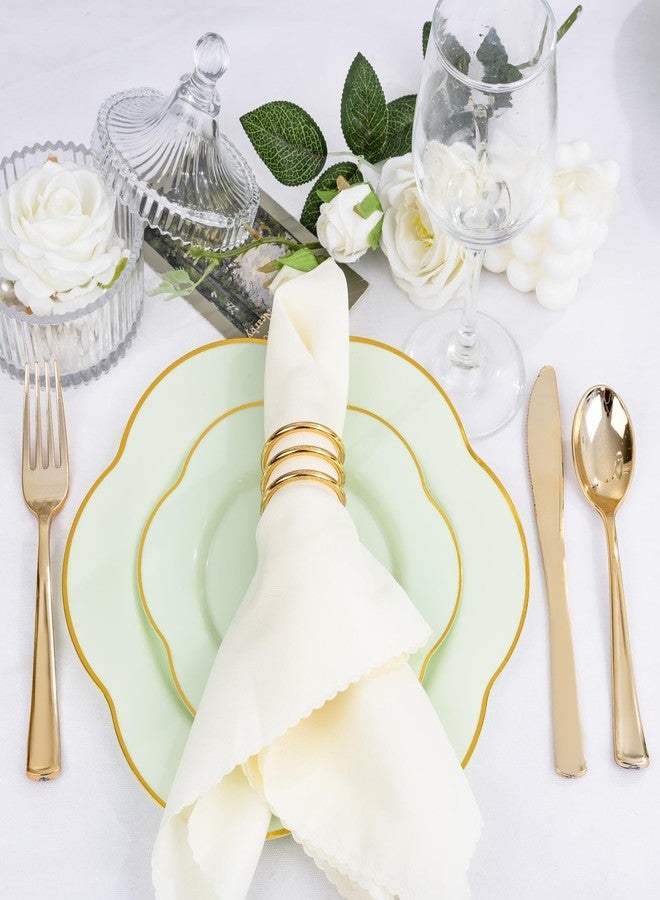Liacere 50PCS Sage Green Plates - Heavy Duty Green Disposable Plates - Green and Gold Plastic Plates Include 25PCS Green Dinner Plates, 25PCS Green Dessert Plates for Easter&Baby Shower Gifts - Image 5