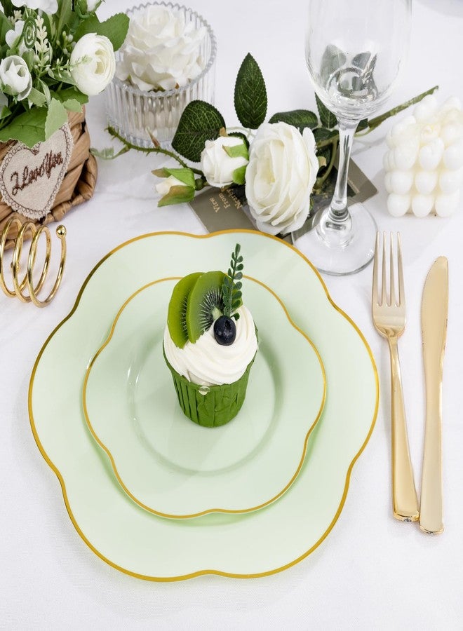 Liacere 50PCS Sage Green Plates - Heavy Duty Green Disposable Plates - Green and Gold Plastic Plates Include 25PCS Green Dinner Plates, 25PCS Green Dessert Plates for Easter&Baby Shower Gifts - Image 4