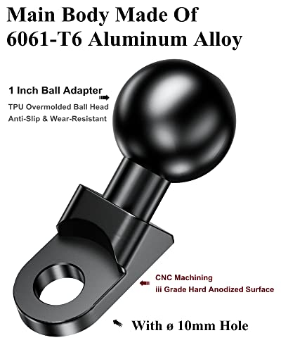 BRCOVAN 1'' Ball Mount Adapter Compatible with RAM Mounts B Size Double Socket Arm, Mounting Hole Diameter 10mm, Angled Design - Image 3
