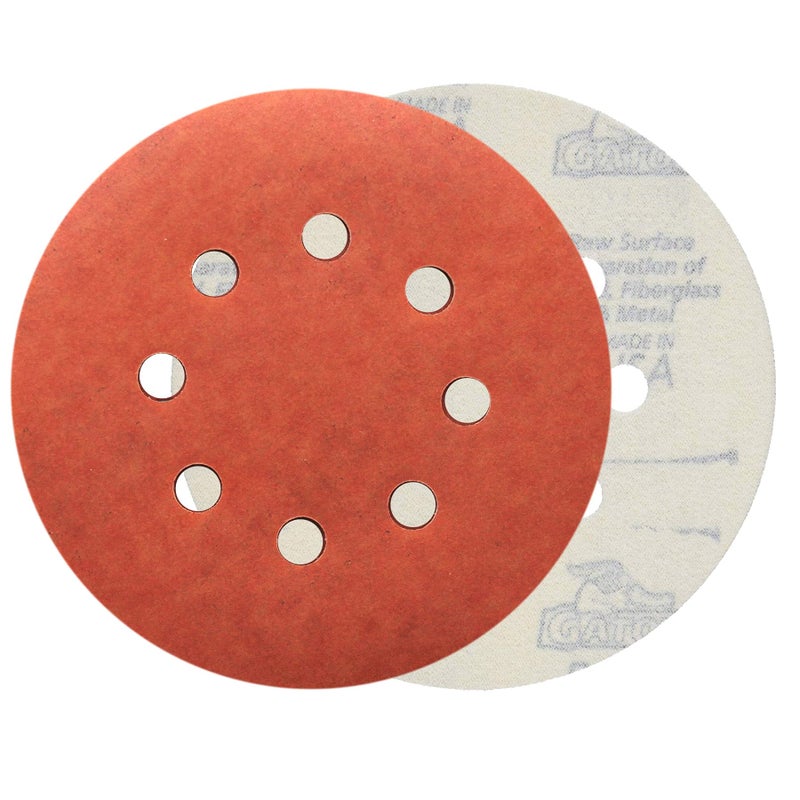 Gator 5" Random Orbit Hook & Loop Red Resin Aluminum Oxide Sanding Discs, 8-Hole, 320 Grit, 50 Pack - Image 4