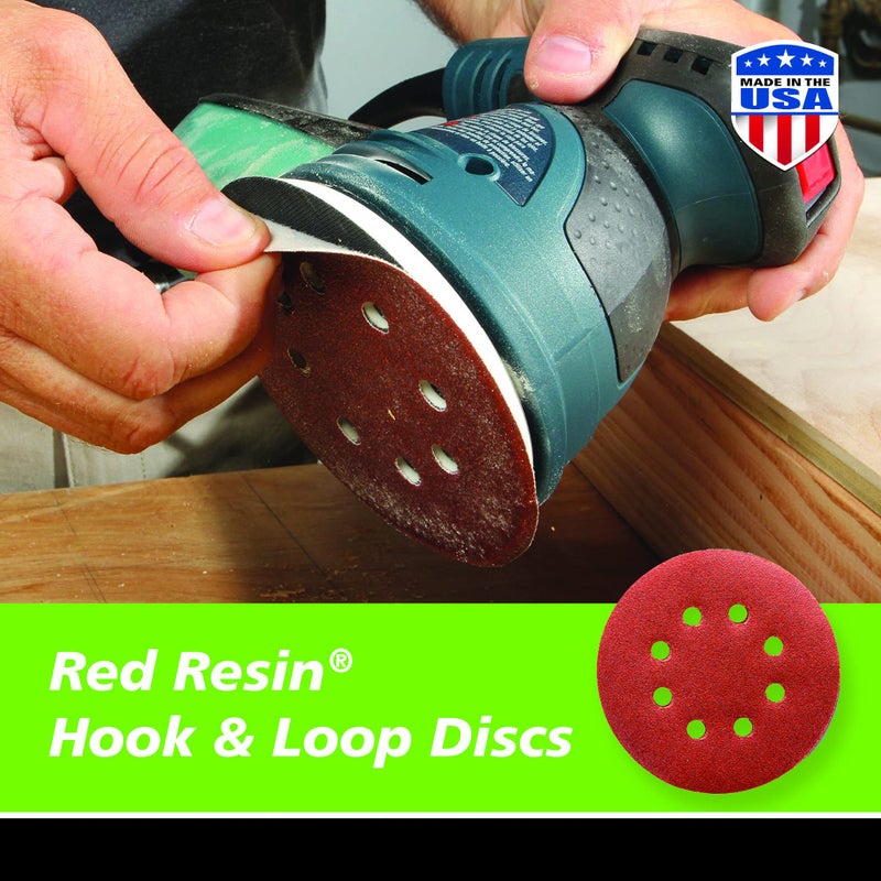 Gator 5" Random Orbit Hook & Loop Red Resin Aluminum Oxide Sanding Discs, 8-Hole, 320 Grit, 50 Pack - Image 3