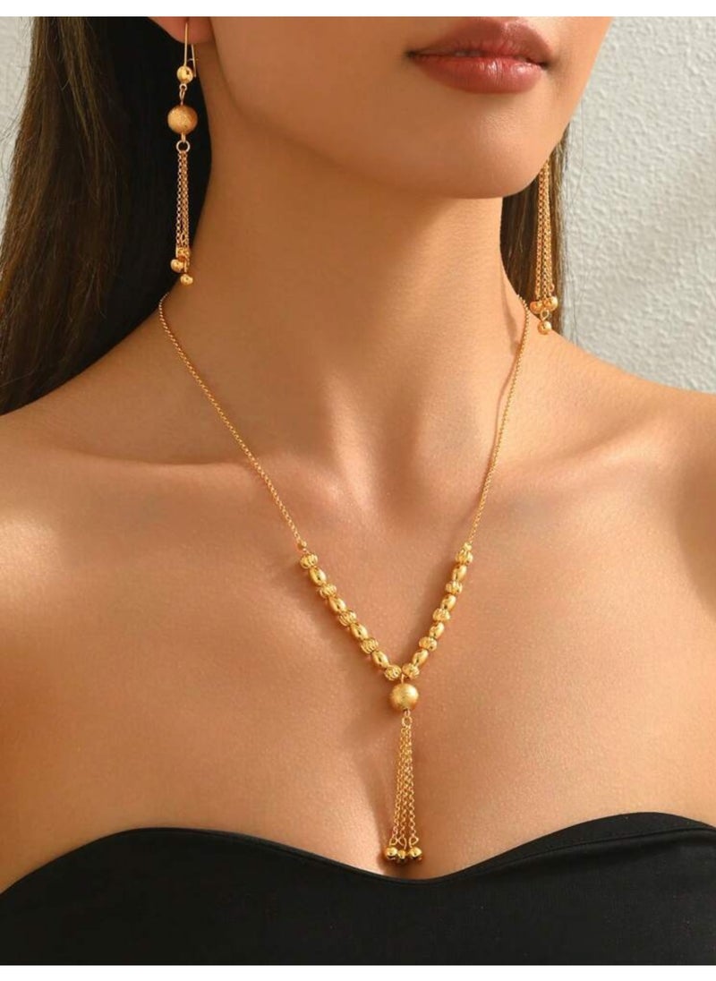 غولدماكس طقم نسائي شبيه بالذهب مكون من سلسال وحلق اذن مطلي عيار 18  - Image 1