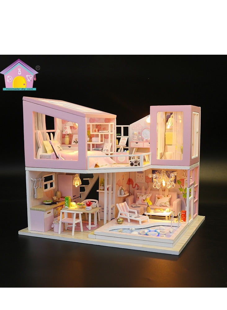 DIY Miniature Dollhouse Kit, Creative Room Mini Wooden Doll House with Furniture Plus for Kids Teens Adults Assemble the Model with Led Light  - Image 1
