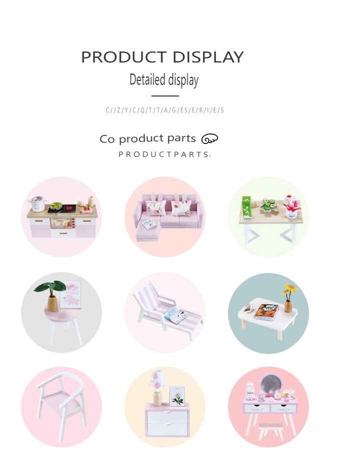 DIY Miniature Dollhouse Kit, Creative Room Mini Wooden Doll House with Furniture Plus for Kids Teens Adults Assemble the Model with Led Light  - Image 2