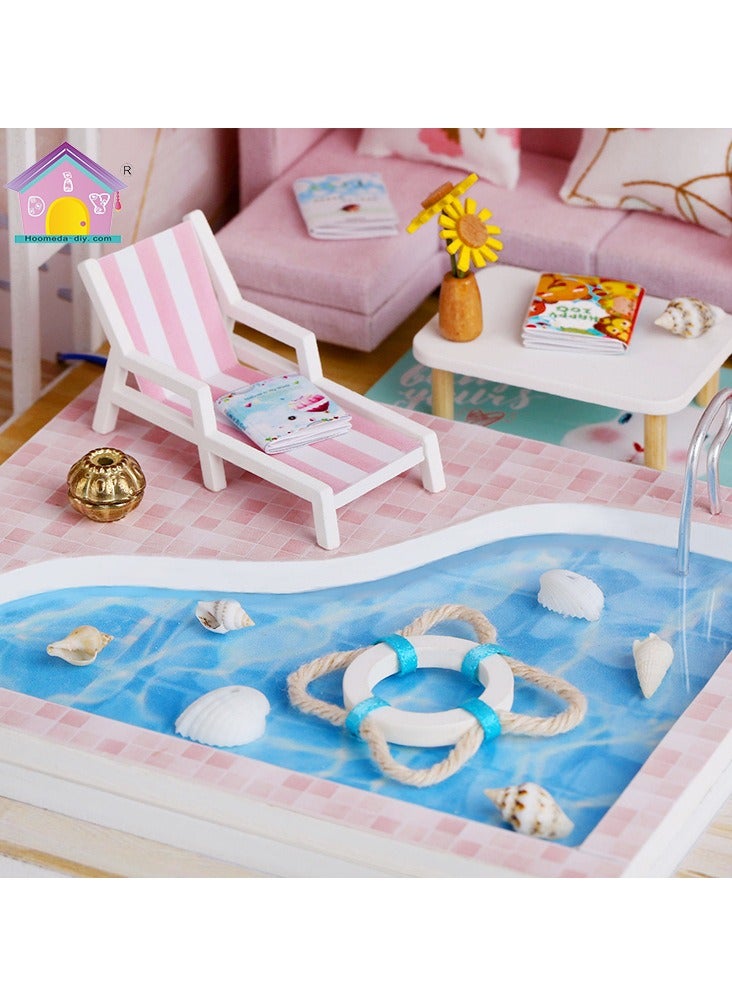 DIY Miniature Dollhouse Kit, Creative Room Mini Wooden Doll House with Furniture Plus for Kids Teens Adults Assemble the Model with Led Light  - Image 3