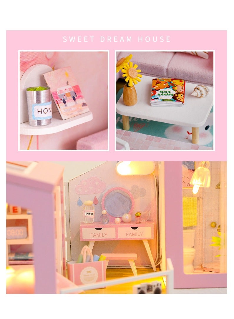 DIY Miniature Dollhouse Kit, Creative Room Mini Wooden Doll House with Furniture Plus for Kids Teens Adults Assemble the Model with Led Light  - Image 4