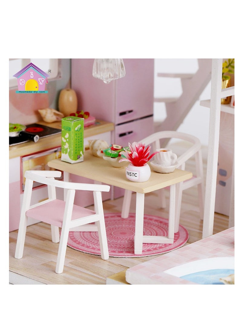 DIY Miniature Dollhouse Kit, Creative Room Mini Wooden Doll House with Furniture Plus for Kids Teens Adults Assemble the Model with Led Light  - Image 5