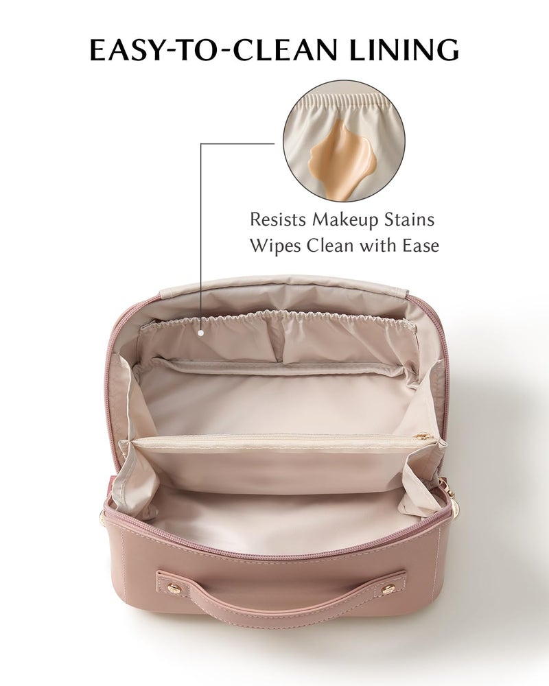 EACHY Travel Makeup Bag,Large Capacity Cosmetic Bags for Women,Waterproof Portable Pouch Open Flat Toiletry Bag Make up Bag with Divider and Handle - Image 2