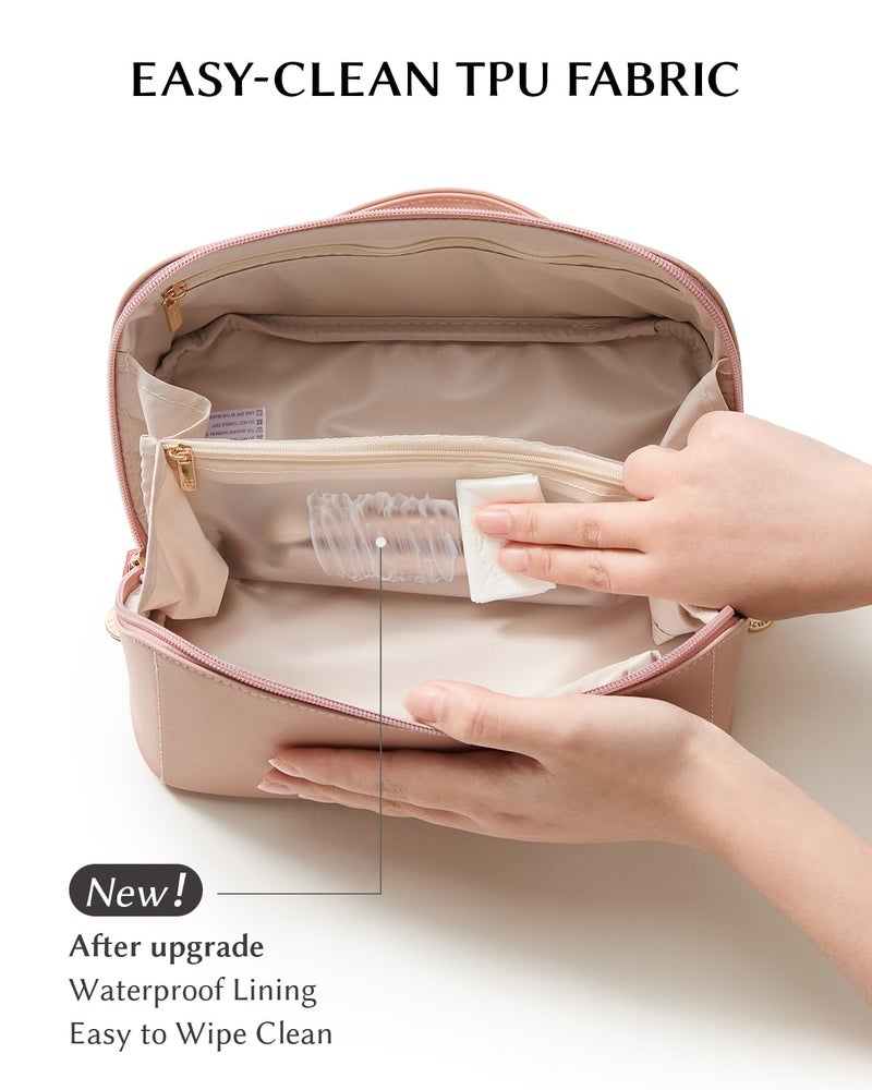 EACHY Travel Makeup Bag,Large Capacity Cosmetic Bags for Women,Waterproof Portable Pouch Open Flat Toiletry Bag Make up Bag with Divider and Handle - Image 3