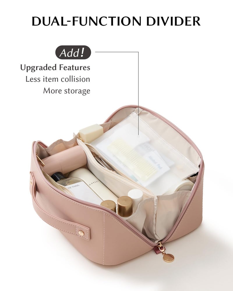 EACHY Travel Makeup Bag,Large Capacity Cosmetic Bags for Women,Waterproof Portable Pouch Open Flat Toiletry Bag Make up Bag with Divider and Handle - Image 5