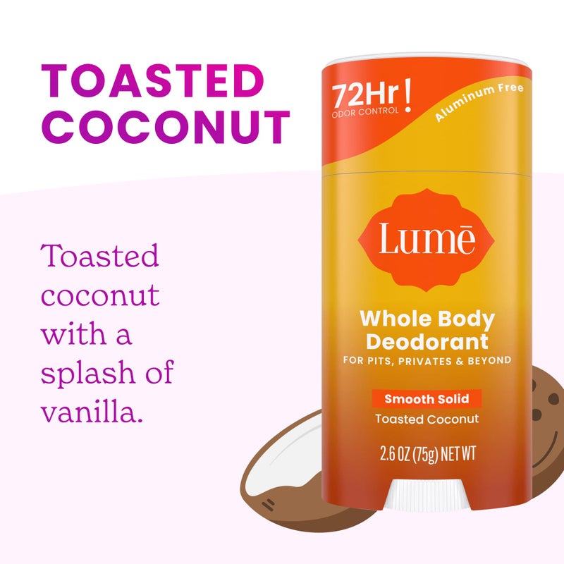 Lume Whole Body Deodorant - Smooth Solid Stick - 72 Hour Odor Control - Aluminum Free, Baking Soda Free and Skin Safe - 2.6 Ounce (Toasted Coconut) - Image 4