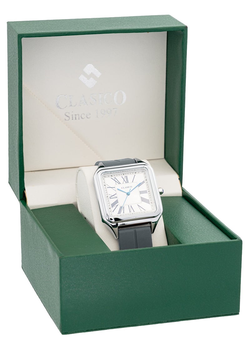 Clasico ساعة روبيكس كواتز مينيمال – رمادي وفضي | قرص مربع | تصميم بسيط مع حزام سيليكون فاخر وقفل مغناطيسي – حركة كواتز من عيار إيلت Y121 – تصميم مقاوم للماء - Image 5