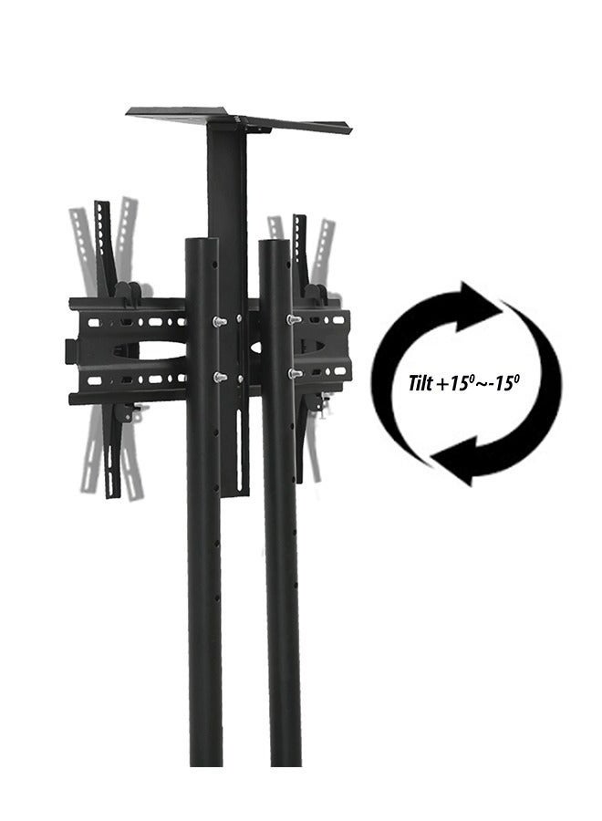 ستارجولد عربة تلفزيون متنقلة لأجهزة تلفزيون من 32 إلى 75 بوصة، حامل متحرك عالي التحمل مع عجلات، إمالة من +15 إلى -15 درجة، VESA 600x400، سعة تحميل 50 كجم، ارتفاع قابل للتعديل - Image 4