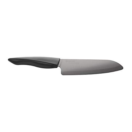 Kyocera Innovation Series Ceramic 6" Chef's Santoku Knife with Soft Touch Ergonomic Handle, Black Blade, Black Handle - Image 1