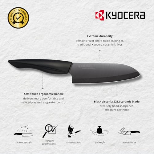 Kyocera Innovation Series Ceramic 6" Chef's Santoku Knife with Soft Touch Ergonomic Handle, Black Blade, Black Handle - Image 2
