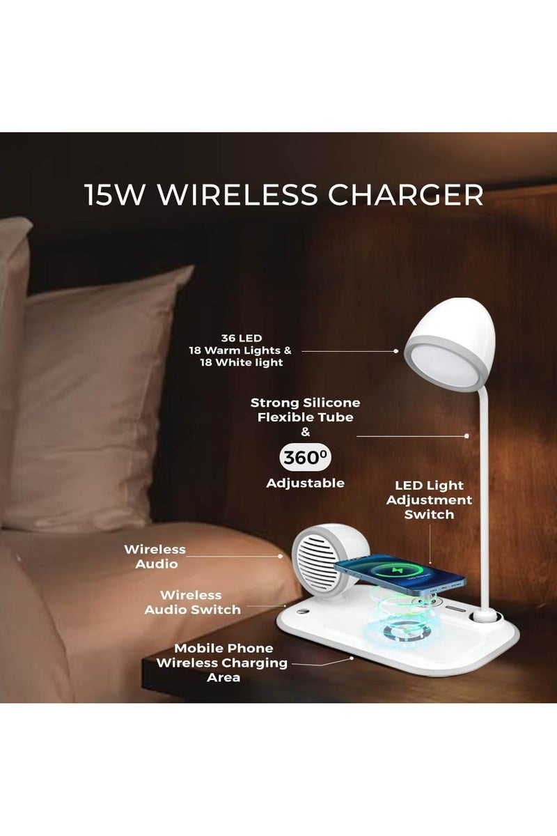 4-in-1 LED Desk Lamp with Bluetooth Speaker, Wireless Charging, USB Port, Touch Control, Digital Clock & Adjustable Light - Image 2