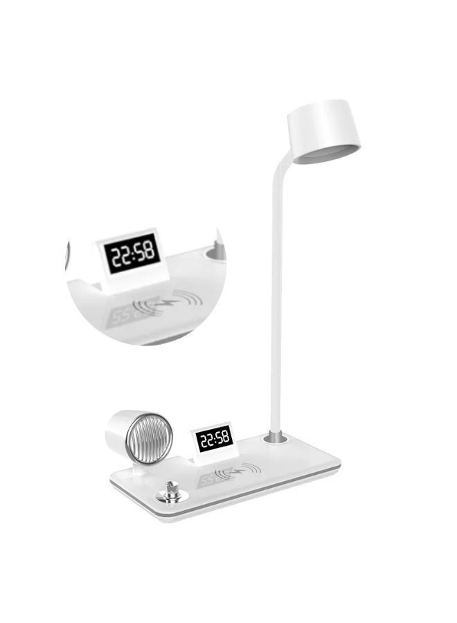 4-in-1 LED Desk Lamp with Bluetooth Speaker, Wireless Charging, USB Port, Touch Control, Digital Clock & Adjustable Light - Image 3