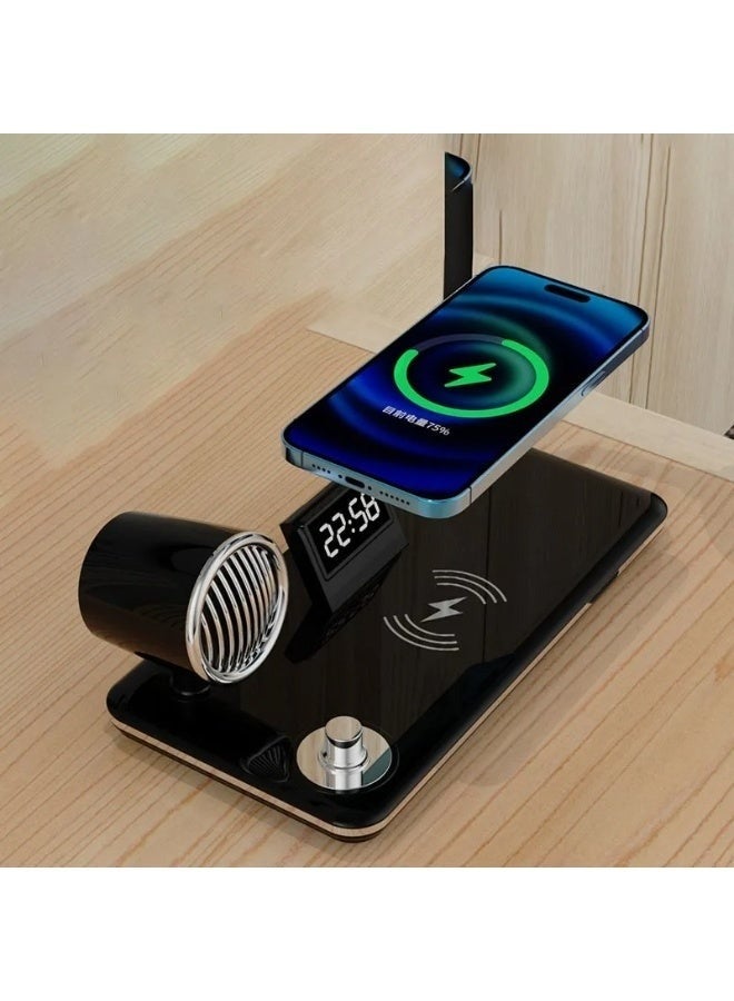 4-in-1 LED Desk Lamp with Bluetooth Speaker, Wireless Charging, USB Port, Touch Control, Digital Clock & Adjustable Light - Image 4